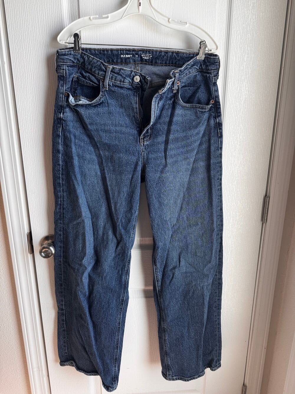 Jeans Size 14 Large Old Navy Blue Sky-Hi Wide-Leg Secret Smooth Pockets EUC